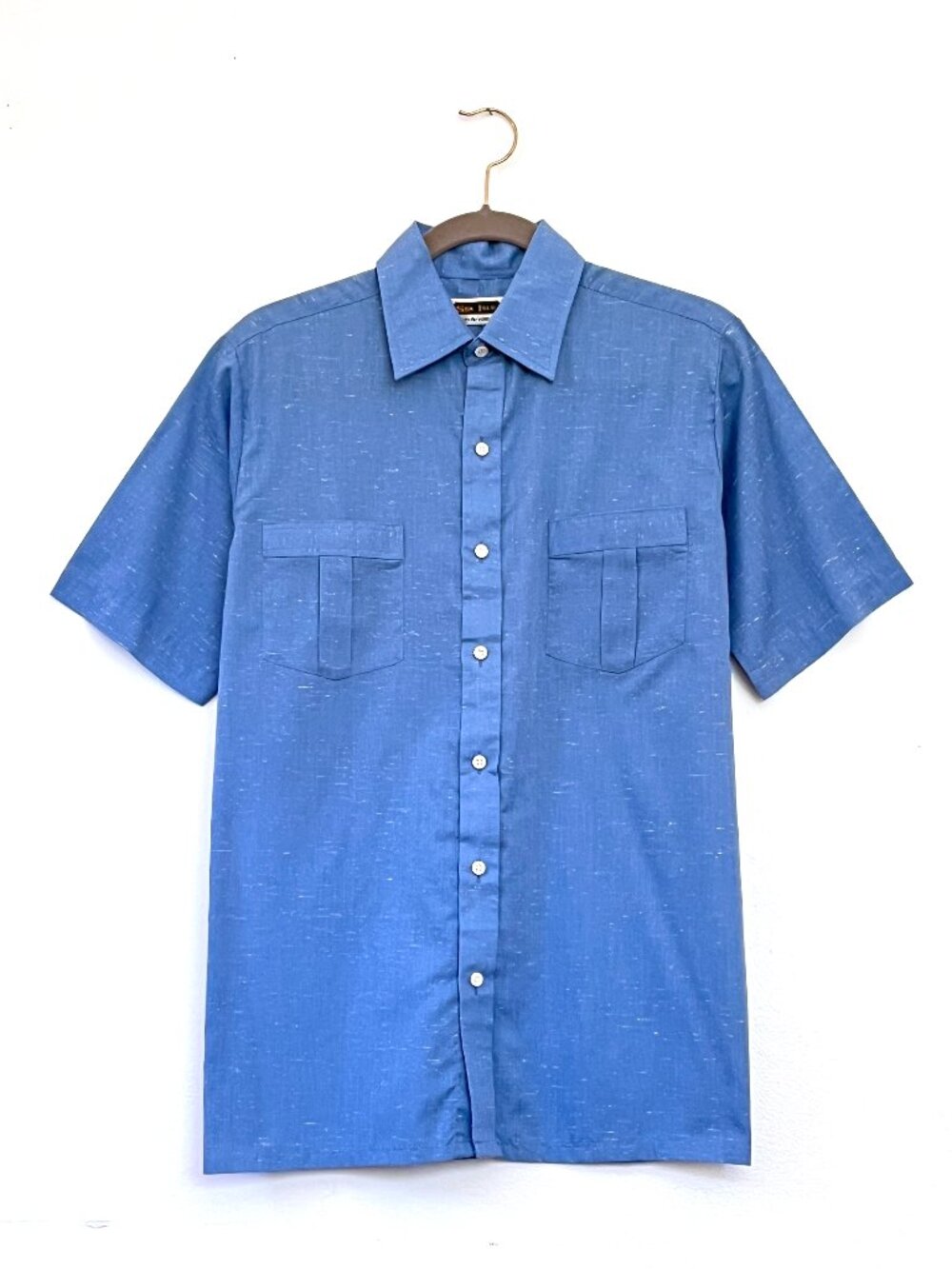 Vintage Mens Sea Isle by Arrow Blue Speckled Button Down Short Sleeved Shirt Med